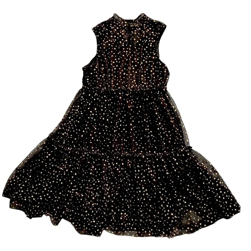 POP SUGAR-BLACK DRESS GOLD STARS-SIZE LARGE